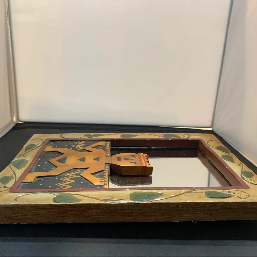 Hand painted wood carved mirror